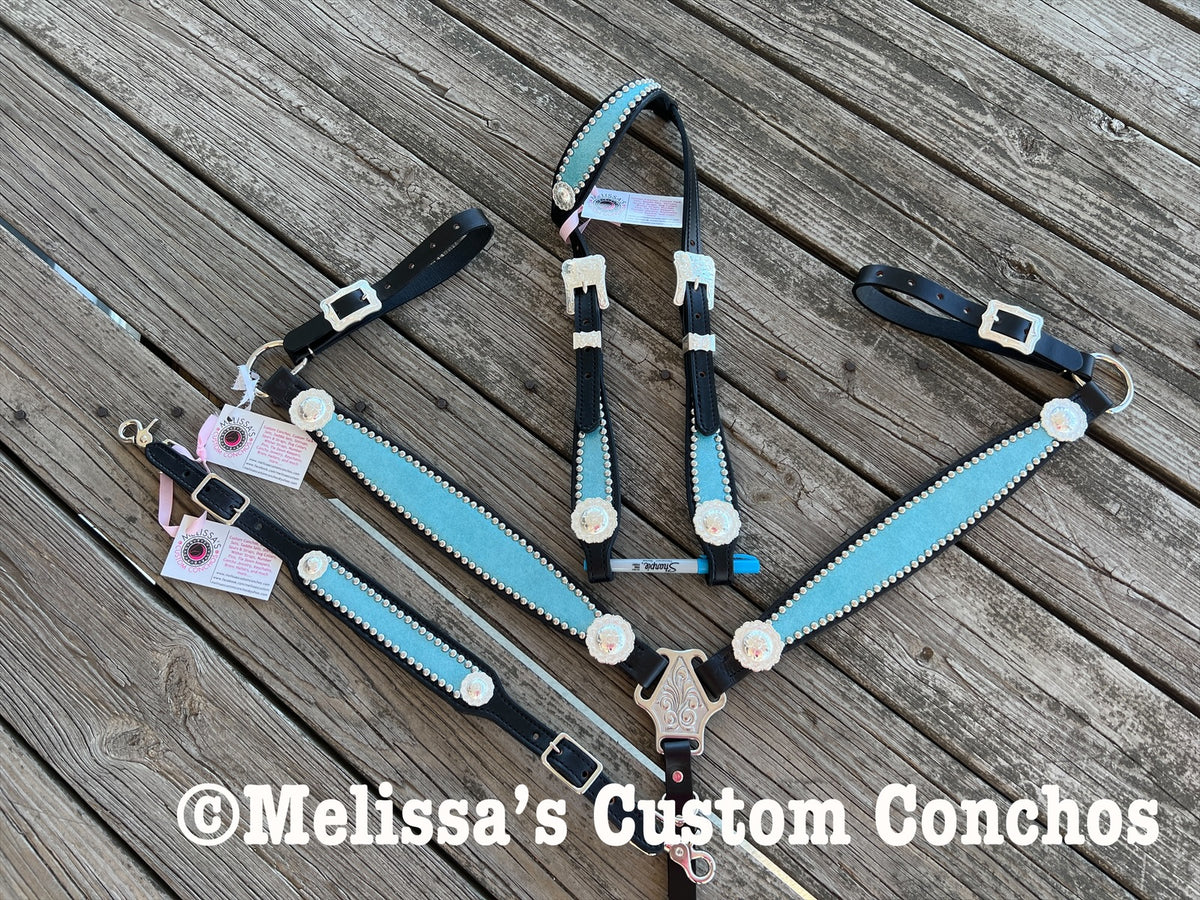 Coiffe (tête De Bride) En Cuir Avec Ornements Turquoise Andrea Equine - Pour Cheval