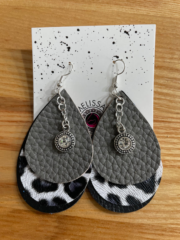 Gray Leopard Leather Earrings