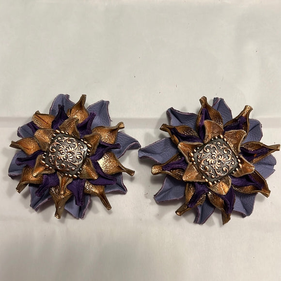 Purple/Gold Leather Flowers