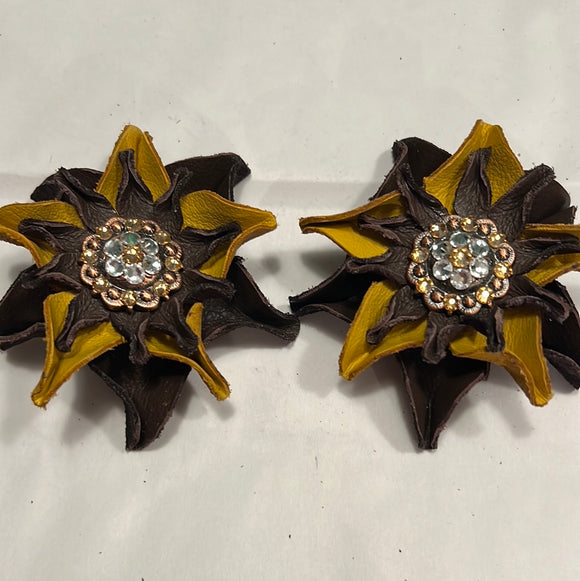 Brown/Yellow Leather Flowers
