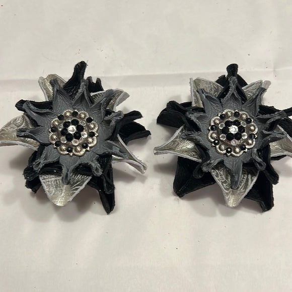 Gray/Silver/Black Leather Flowers