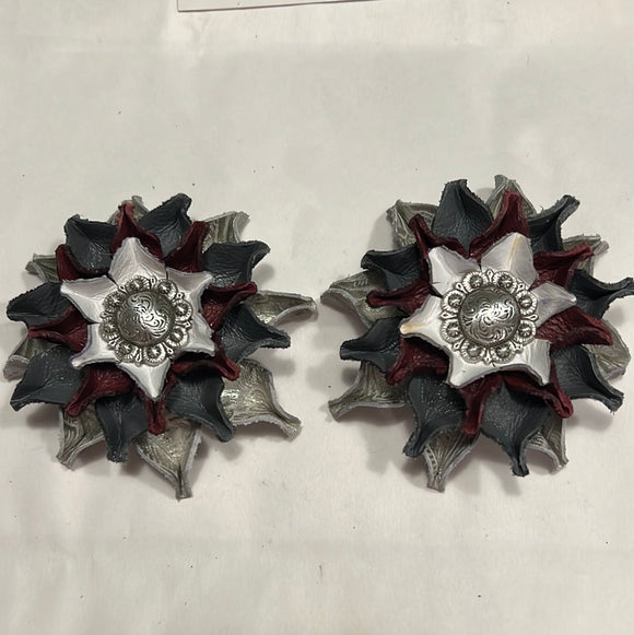 White/Gray/Silver/Burgundy Leather Flowers