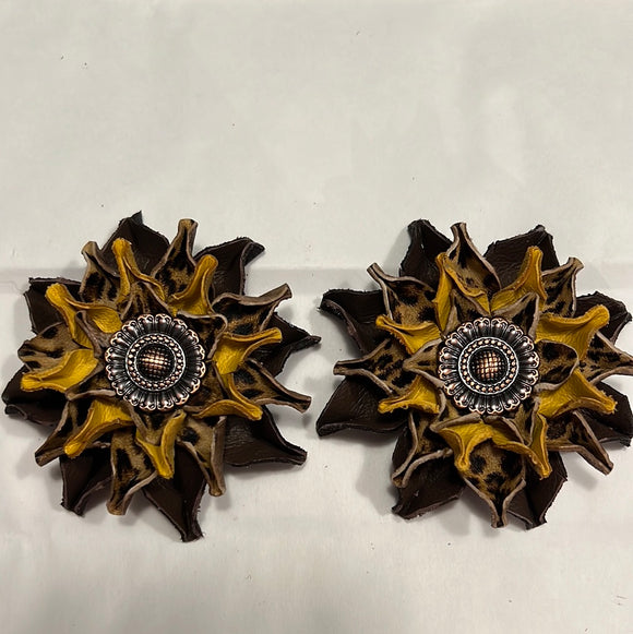 Brown/Cheetah/Yellow Leather Flowers