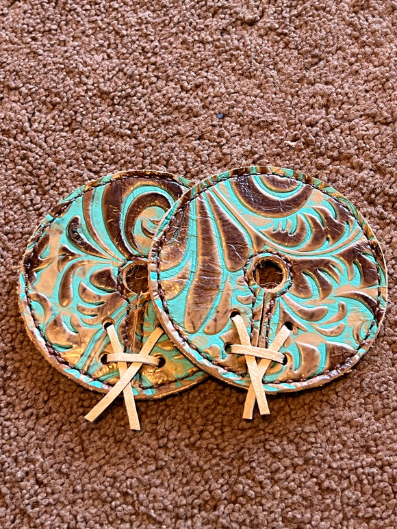 Turquoise Floral Leather Bit Guards