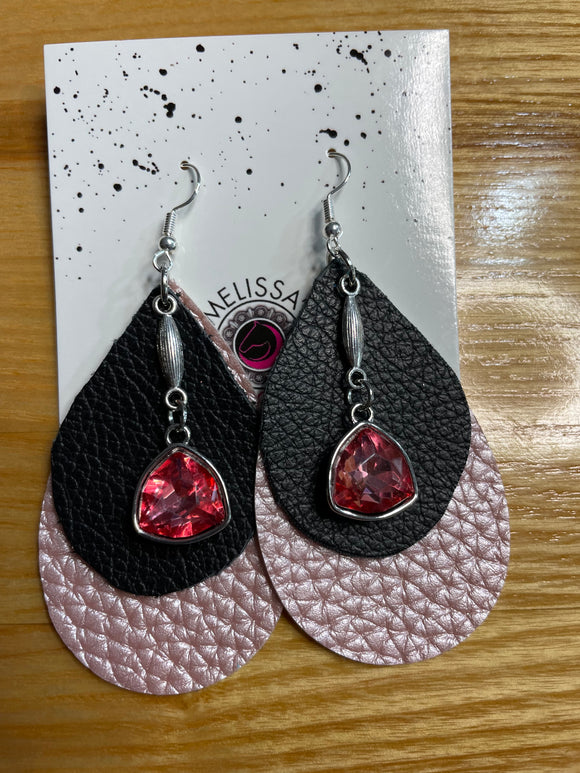 Pink/Black Leather Earrings