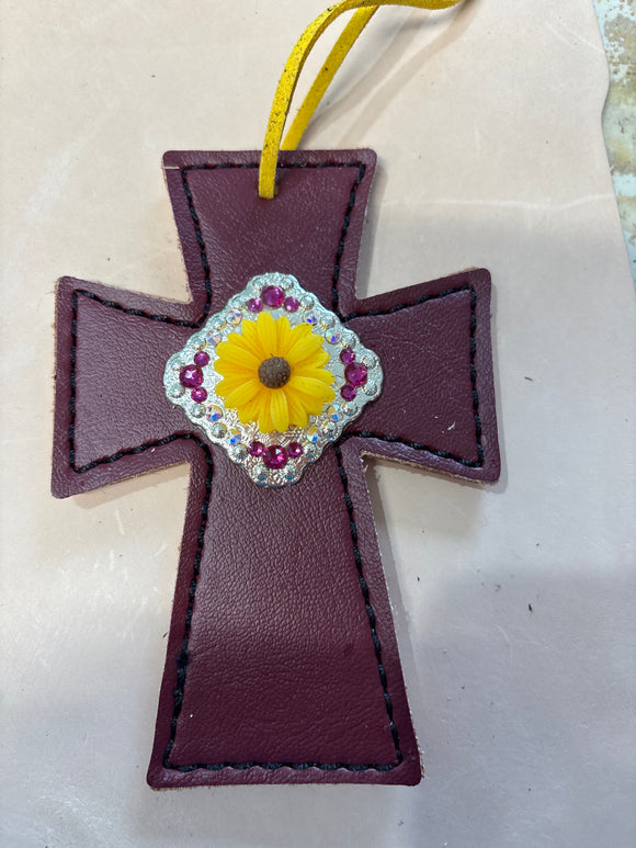Burgundy Sunflower Saddle Cross