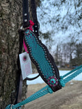 All Leather Turquoise with Fuchsia Gator Lariat Halter