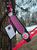 All Leather Pink Polka Dot Lariat Halter