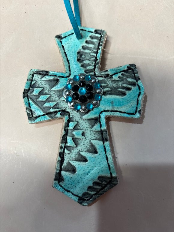 Turquoise Aztec Saddle Cross