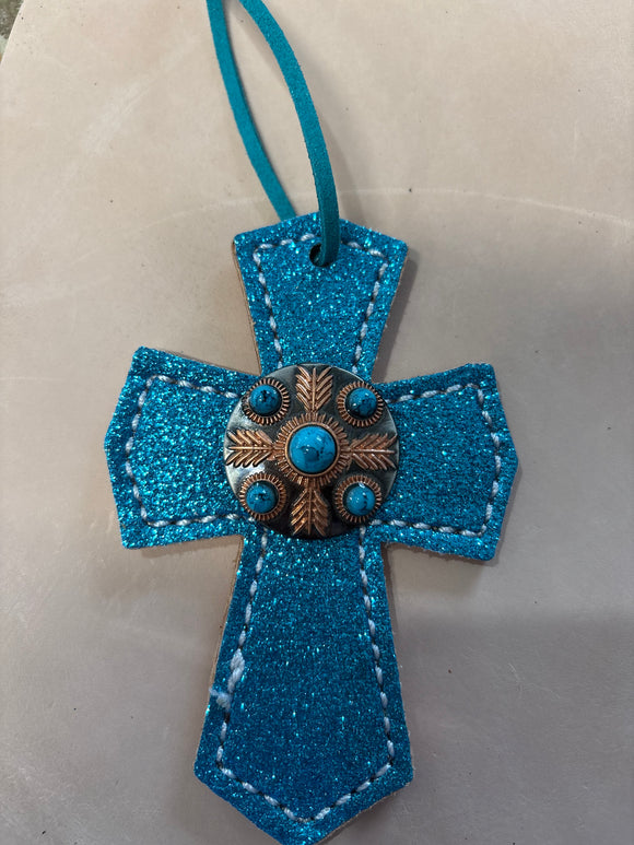 Blue Sparkly Saddle Cross