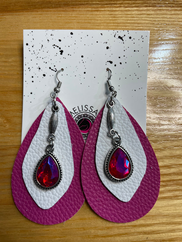 Pink/White Leather Earrings