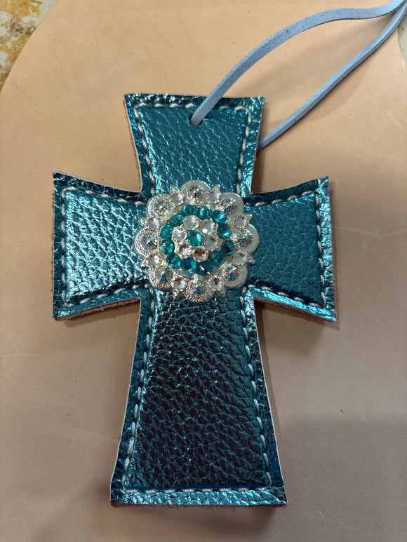 Turquoise Metallic Saddle Cross