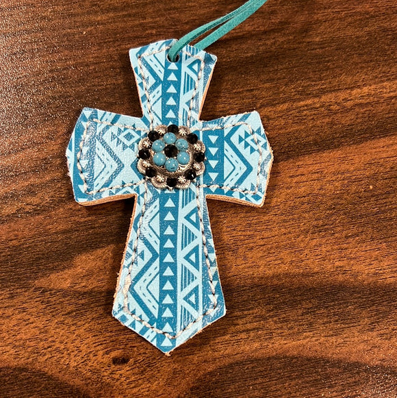 Turquoise Aztec Saddle Cross