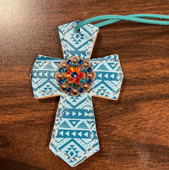 Turquoise Aztec Saddle Cross