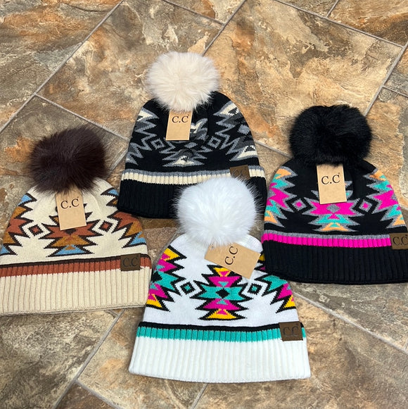 Southwestern Fur Pom Beanie no