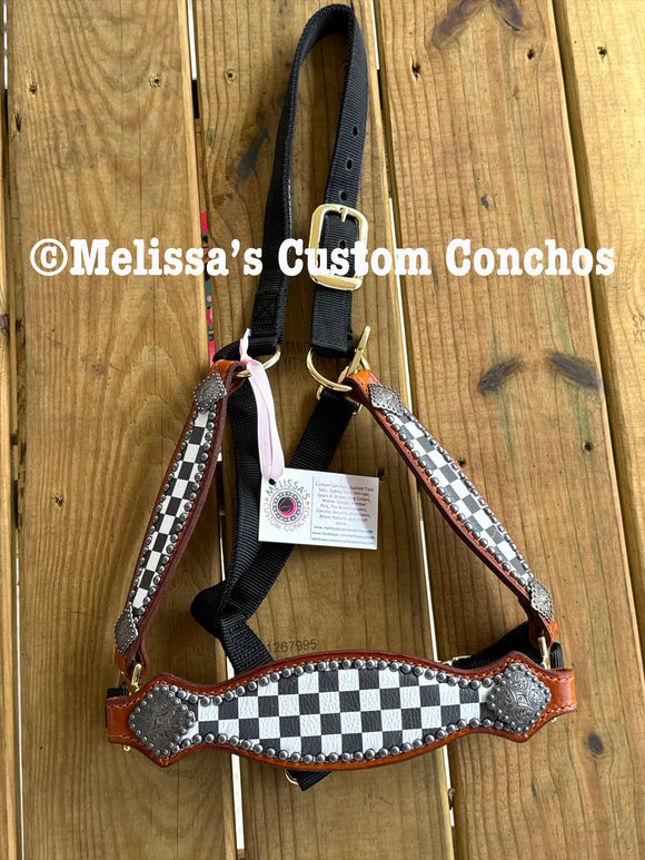 White & Black Checkered Bronc Halter with sides