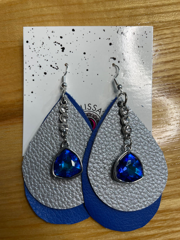 Blue/Silver Leather Earrings