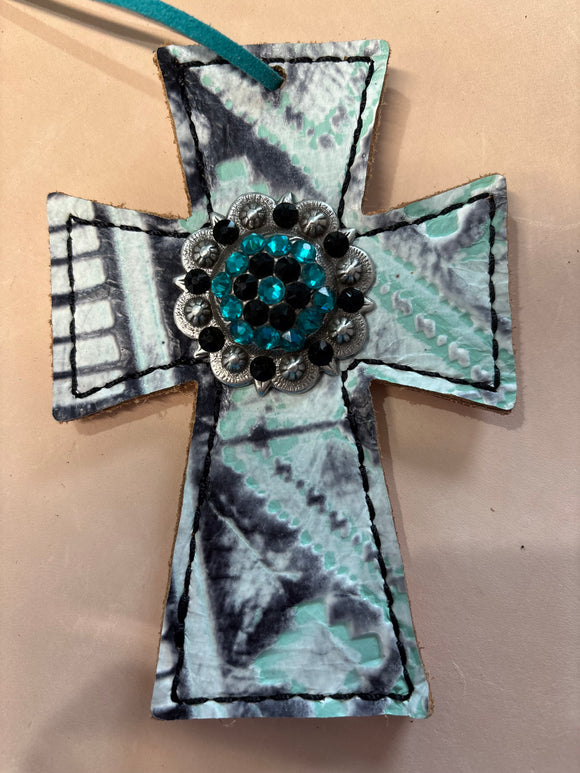 Turquoise/Black Aztec Saddle Cross