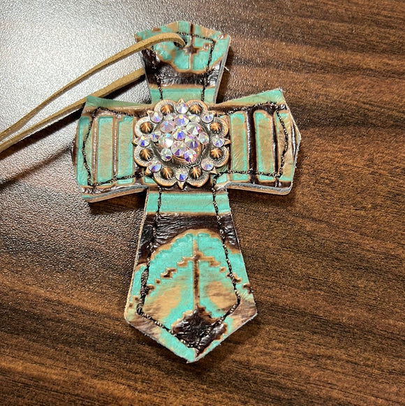 Turquoise Aztec Saddle Cross