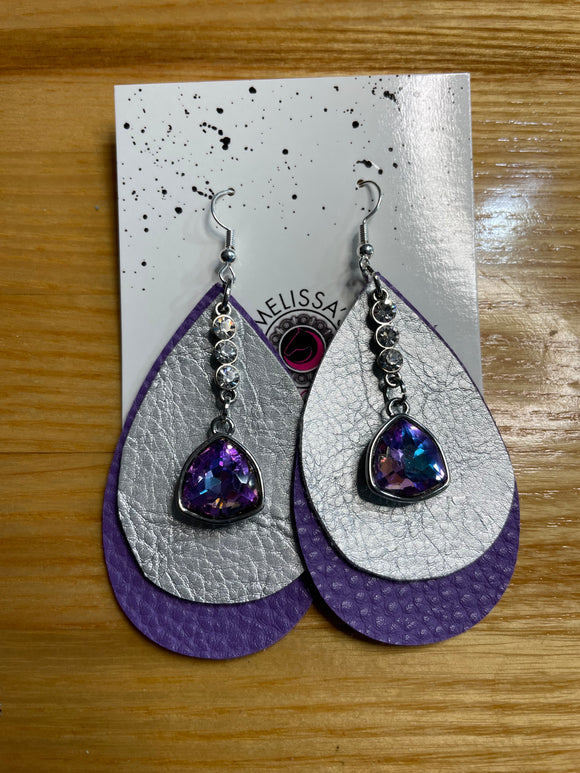 Purple/Silver Leather Earrings