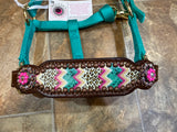Turquoise cheetah Mini Bronc Halter