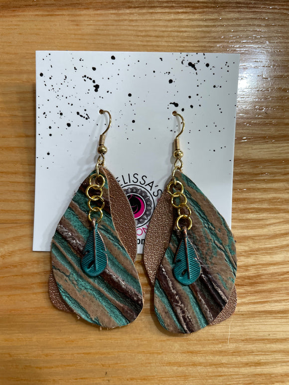 Turquoise Feather Leather Earrings