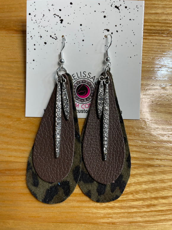 Dark Leopard Leather Earrings