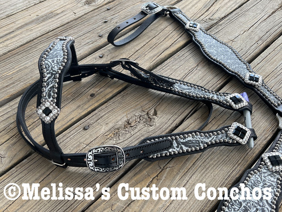 White/Black Floral tack set with bling