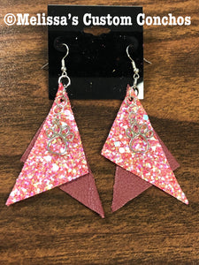 Pink/maroon Leather Earrings with paw prints