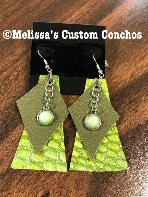 Green Leather Earrings