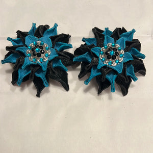 Turquoise/Black Leather Flowers