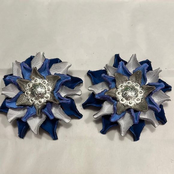 Blue/White/Silver Leather Flowers