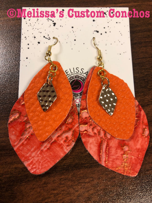 Red/Orange Leather Earrings
