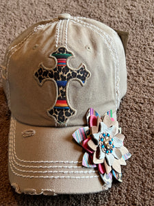 Cross Baseball Hat with Flower