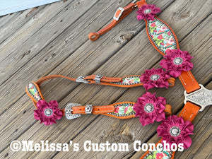 Cactus Headstall with pink Flowers