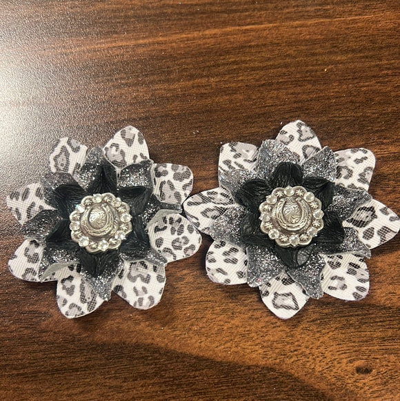 Cheetah, Black and Silver Flowers