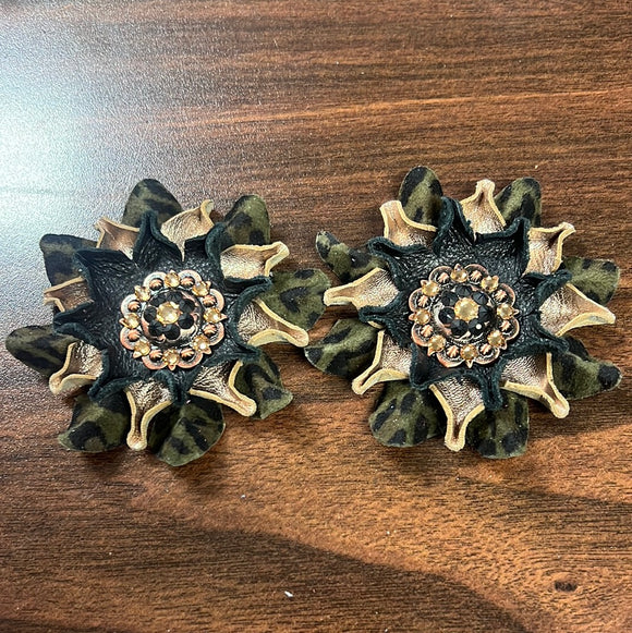 Green Cheetah, Black and Rose Gold Flowers