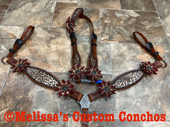 Cheetah Tack Set with Red/Gold Flowers