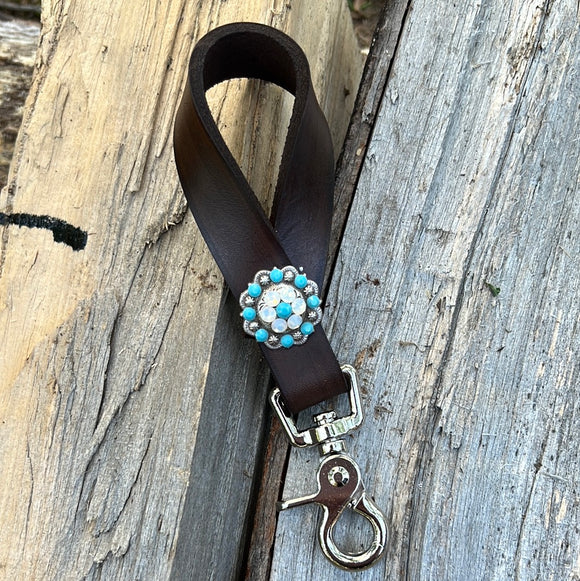 Chocolate Oil Tie Down Keeper with Turquoise