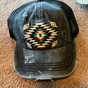Black Aztec Criss Cross High Pony Baseball Hat