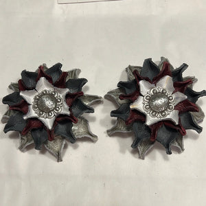 White/Gray/Silver/Burgundy Leather Flowers