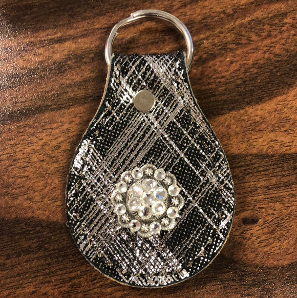 Silver/Black leather keychain