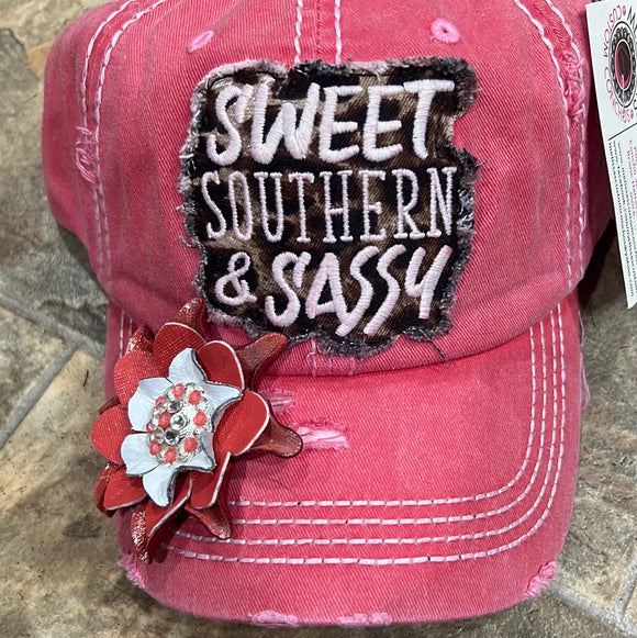 Cheetah Sweet Southern & Sassy Baseball Hat with flower