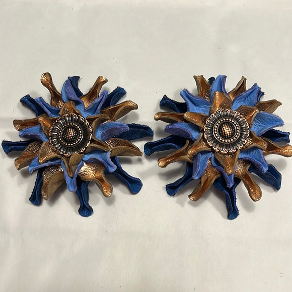 Blue/Gold Leather Flowers