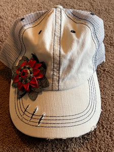 Plain White Trucker Hat with Flower