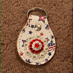 Red White and Blue leather keychain