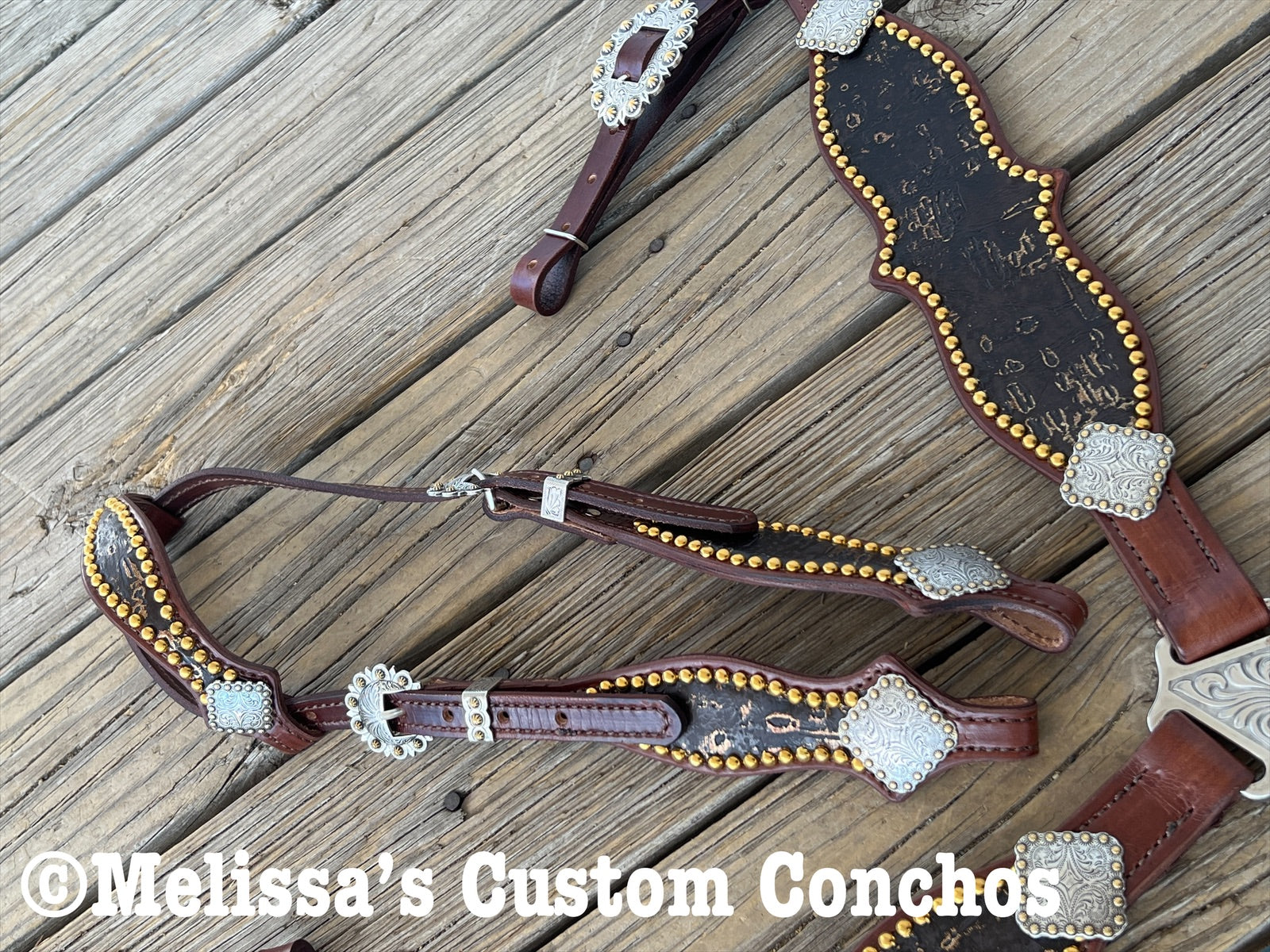 Black/Gold Driftwood Tack Set – Melissa's Custom Conchos