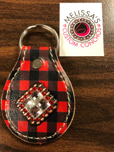Red & Black Plaid leather keychain