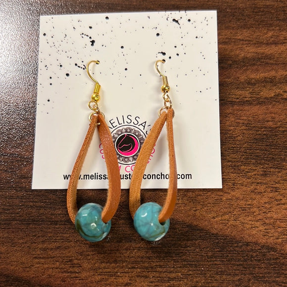 Leather Earrings with Turquoise Beads