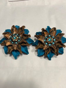 Turquoise/Cheetah/Gold Leather Flowers